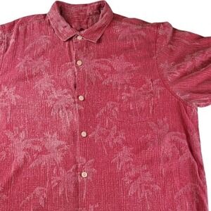 Tommy Bahama Mens Red Palm Tree 100% Silk Short Sleeve Hawaiian Camp Shirt XL
